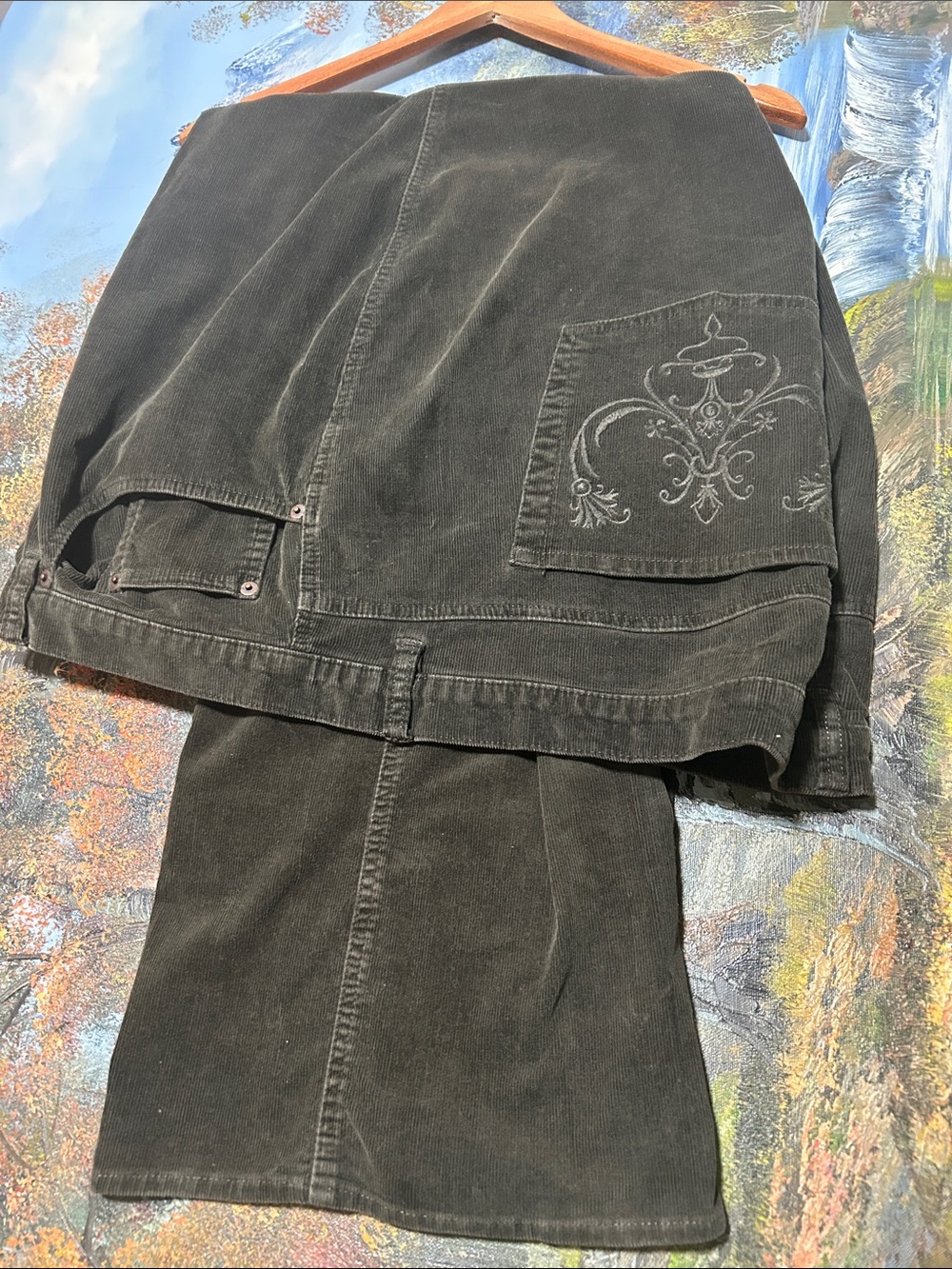 VENEZIA Women Corduroy Olive greenClassic Straight Fit.